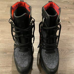 Sorel Red/Black Lace-up Shatter Heeled Booties